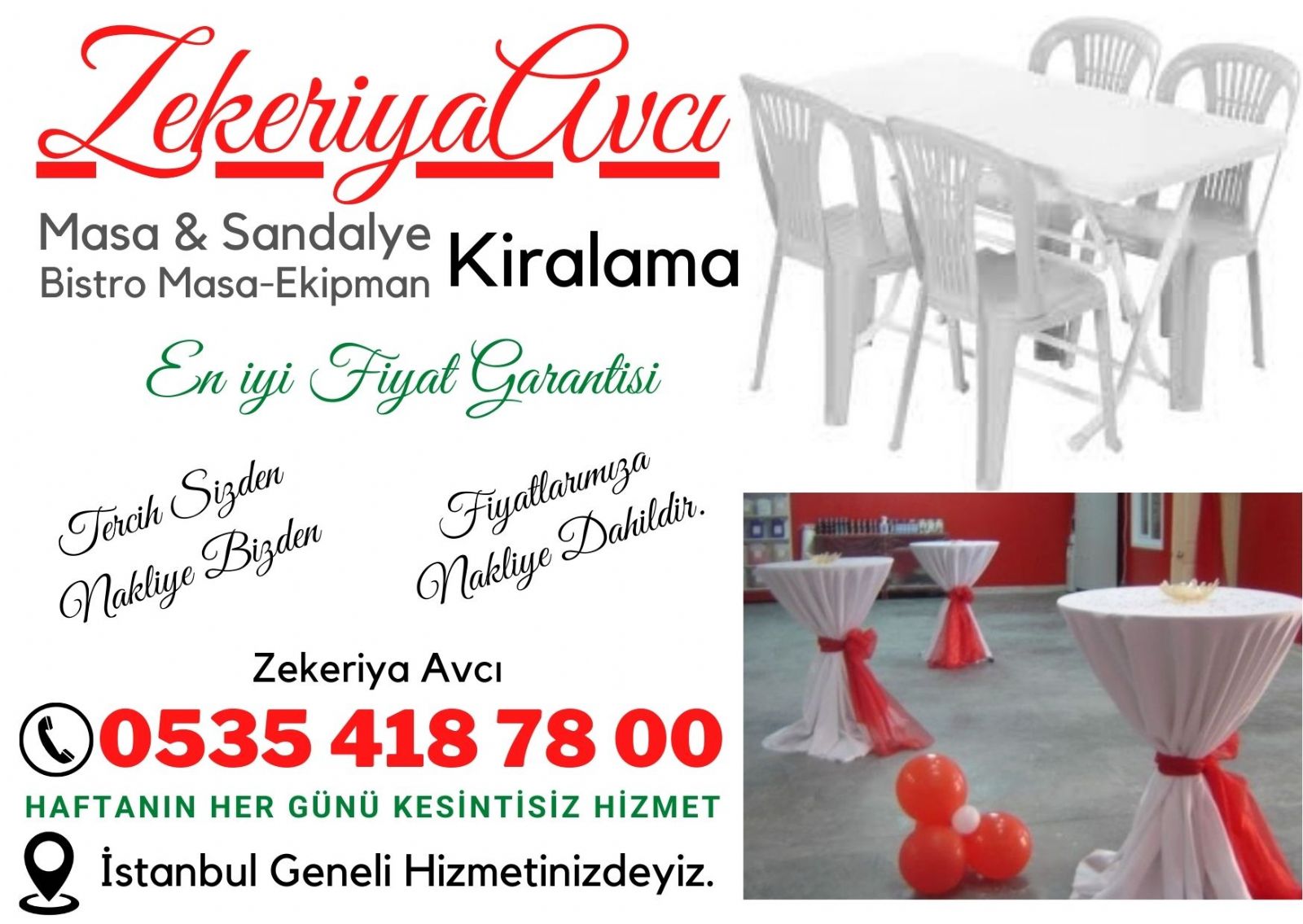Bakırköy Kartaltepe Masa Sandalye Kiralama